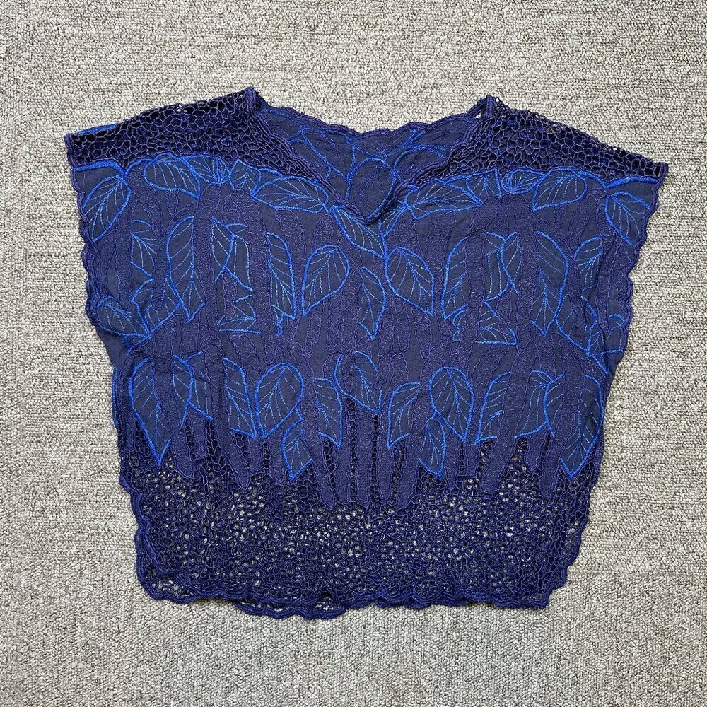 Womens Royal Blue Cropped Lacey Leaf Print Top Unbranded Estimated Small